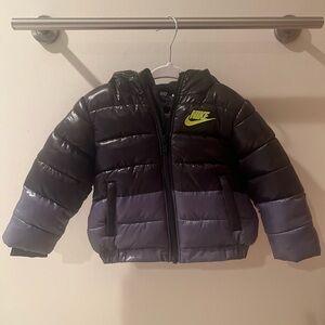 Nike Puffer Jacket in Black and Gray with Neon Logo
